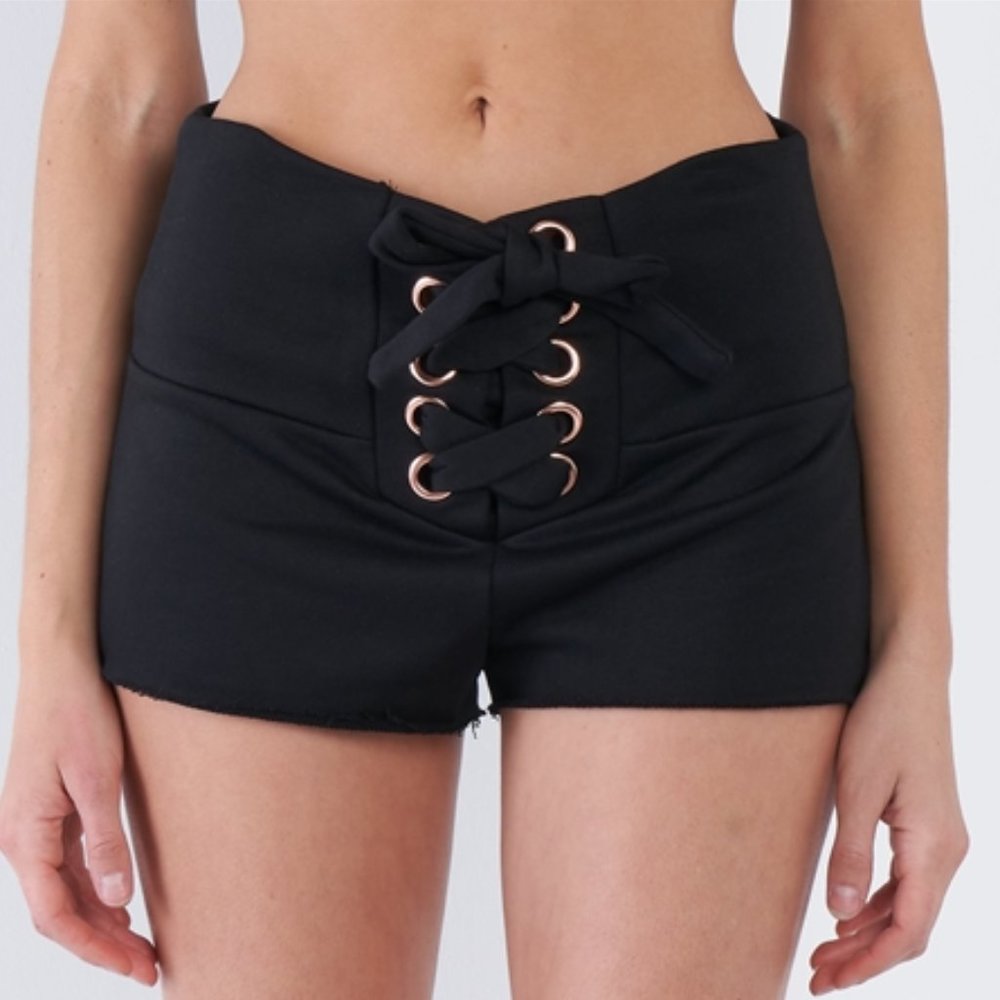 Kyla Lace Up Comfy Lounge Shorts (Black)